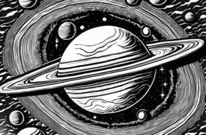 A woodcut of Saturn in the cosmos